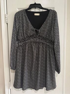 Altar'd State Black and White Long Sleeve V-Neck Mini Dress